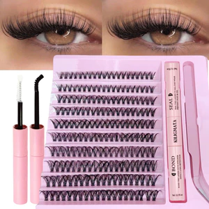 200 chiếc Cụm mi riêng lẻ, Bộ mở rộng mi uốn cong 8-16mm D với keo dán mi và keo dán, Công cụ trang điểm lông mi địa phương DIY Reuasble