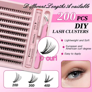 Bộ cụm lông mi giả kiligmata 200 chiếc chồn giả mềm - Diy Natural, C Curl, Chiều dài hỗn hợp 10-16Mm