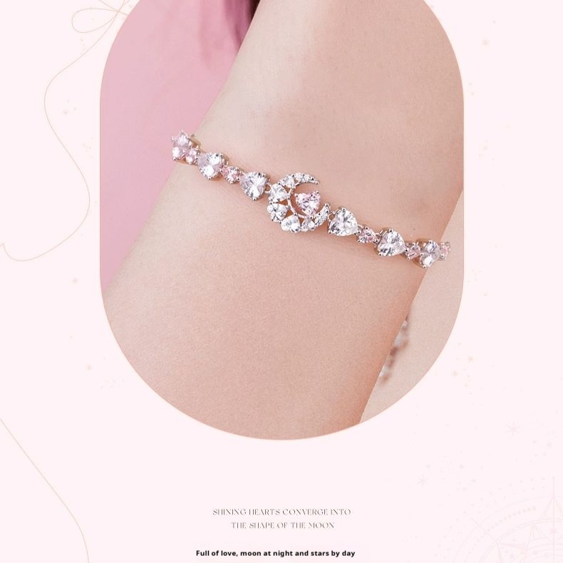 FANCIME Trái Tim Mặt Trăng Đồng Hành Vòng Tay, Bạc 925 Có Thể Điều Chỉnh Dây Xích Vòng Tay Quà Tặng Cho Nữ Bé Gái, Kỷ Niệm Sinh Nhật Tình Bạn Giáng Sinh Quà Tặng Năm Mới