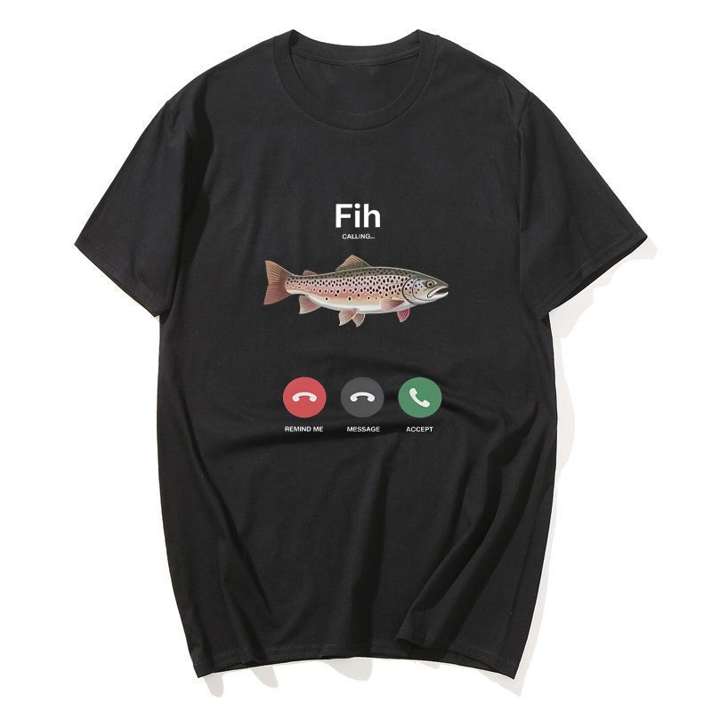 Fih - Áo Thun Nam Hình Cá Hồi Hài Hước, Chất Liệu Bông, cổ Tròn Tay Ngắn