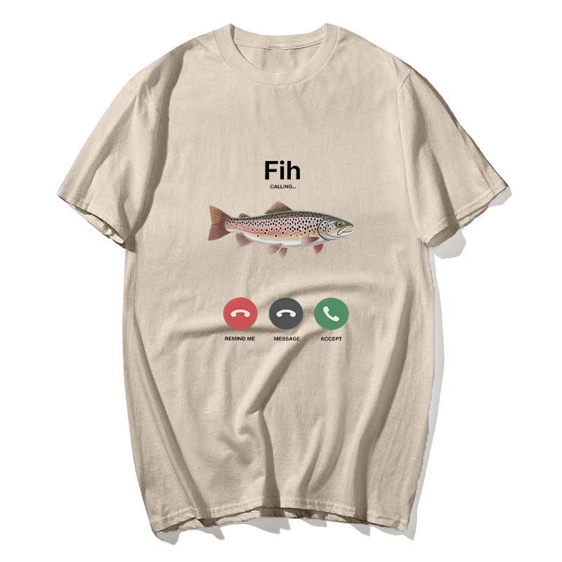 Fih - Áo Thun Nam Hình Cá Hồi Hài Hước, Chất Liệu Bông, cổ Tròn Tay Ngắn
