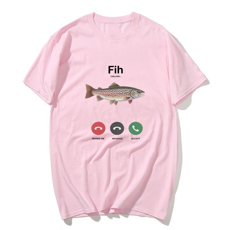 Fih - Áo Thun Nam Hình Cá Hồi Hài Hước, Chất Liệu Bông, cổ Tròn Tay Ngắn