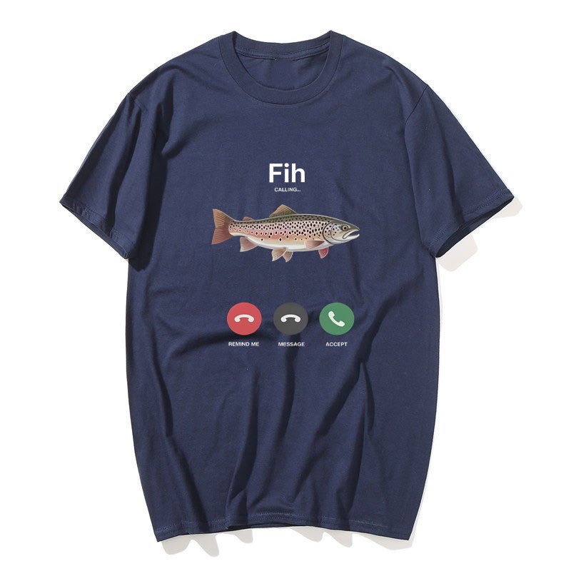 Fih - Áo Thun Nam Hình Cá Hồi Hài Hước, Chất Liệu Bông, cổ Tròn Tay Ngắn