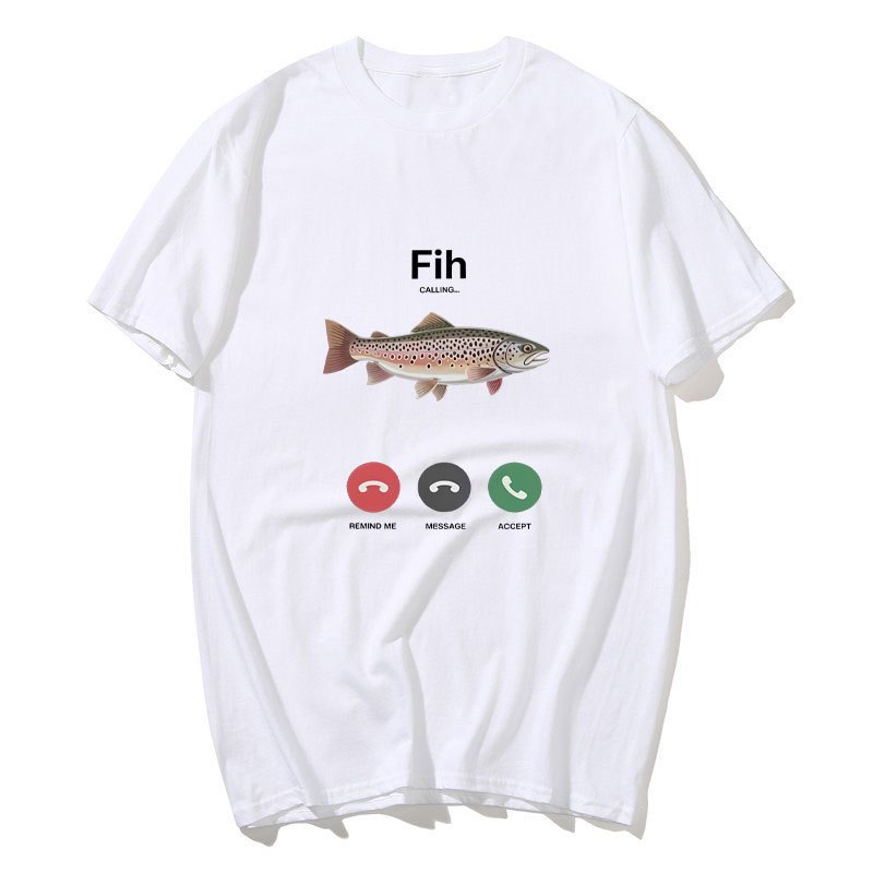 Fih - Áo Thun Nam Hình Cá Hồi Hài Hước, Chất Liệu Bông, cổ Tròn Tay Ngắn