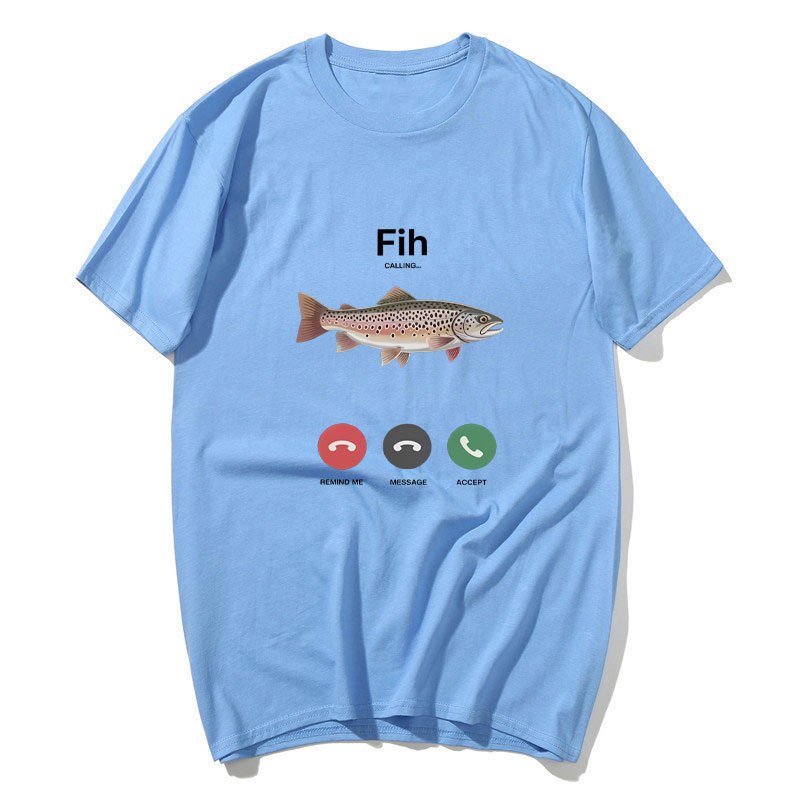 Fih - Áo Thun Nam Hình Cá Hồi Hài Hước, Chất Liệu Bông, cổ Tròn Tay Ngắn
