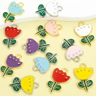 10 Chiếc Dễ Thương Nhiều Màu Hoa Nhỏ & Lá Xanh Quyến Rũ Thời Trang Sống Động Vòng Cổ Bé Gái Vòng Tay Bông Tai Dây Xích Điện Thoại Túi Treo DIY 6 Màu Hoa Tulip Nhỏ Giọt Dầu Mặt Dây Hợp Kim