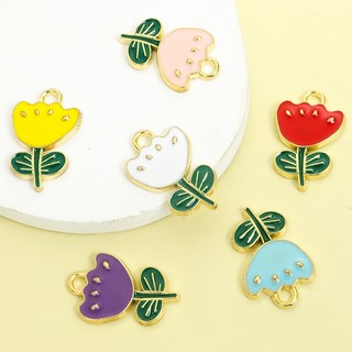 10 Chiếc Dễ Thương Nhiều Màu Hoa Nhỏ & Lá Xanh Quyến Rũ Thời Trang Sống Động Vòng Cổ Bé Gái Vòng Tay Bông Tai Dây Xích Điện Thoại Túi Treo DIY 6 Màu Hoa Tulip Nhỏ Giọt Dầu Mặt Dây Hợp Kim