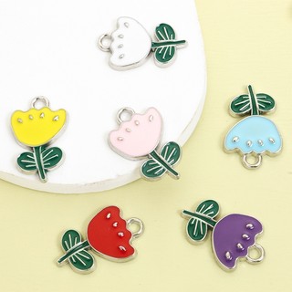 10 Chiếc Dễ Thương Nhiều Màu Hoa Nhỏ & Lá Xanh Quyến Rũ Thời Trang Sống Động Vòng Cổ Bé Gái Vòng Tay Bông Tai Dây Xích Điện Thoại Túi Treo DIY 6 Màu Hoa Tulip Nhỏ Giọt Dầu Mặt Dây Hợp Kim