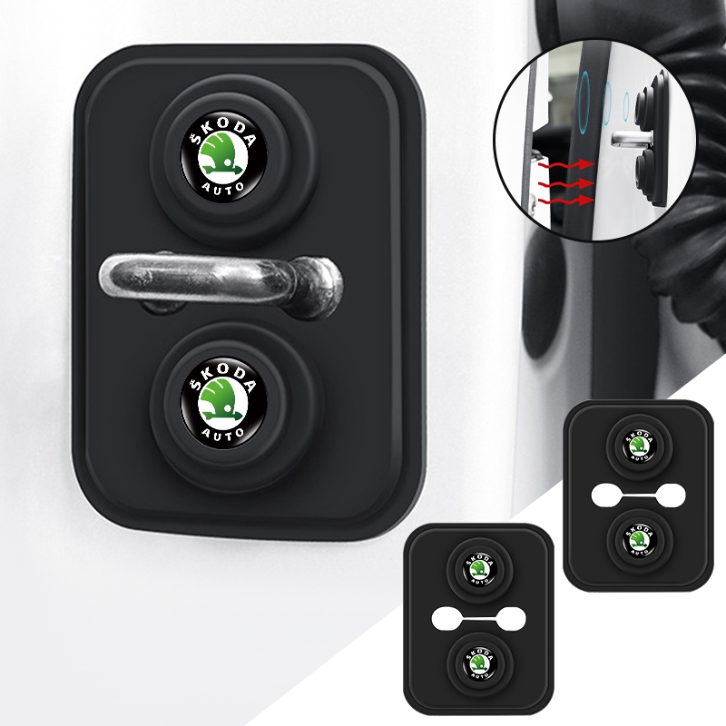 Silicone Khóa Cửa Ô Tô Bảo Vệ Khóa Ô Tô Chống Sốc Miếng Lót Cho Skoda Octavia Fabia Rapid Yeti Kodiaq Superb