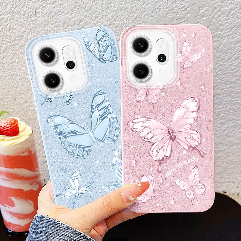Ốp Điện Thoại YBD Cho OPPO A6X A6S A6 Pro Reno 14 Pro Reno 14F 5G Cao Cấp Lấp Lánh Kim Cương Bướm Lấp Lánh Bột Silicon