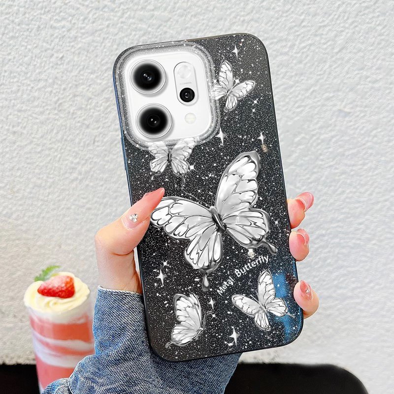 Ốp Điện Thoại YBD Cho OPPO A6X A6S A6 Pro Reno 14 Pro Reno 14F 5G Cao Cấp Lấp Lánh Kim Cương Bướm Lấp Lánh Bột Silicon