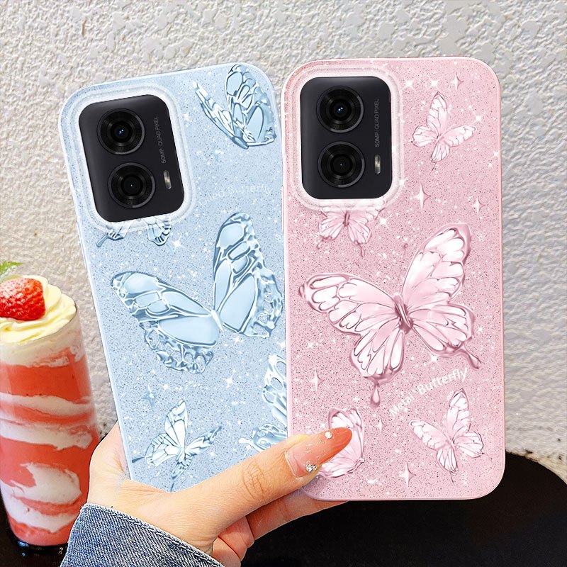 Ốp Điện Thoại YBD Cho Motorola Moto G24 G22 E13 G04 G04S E14 G24 G14 G54 Power G64 G15 Power Advanced Sparkling Diamond Butterfly Sparkling Powder Vỏ Silicon