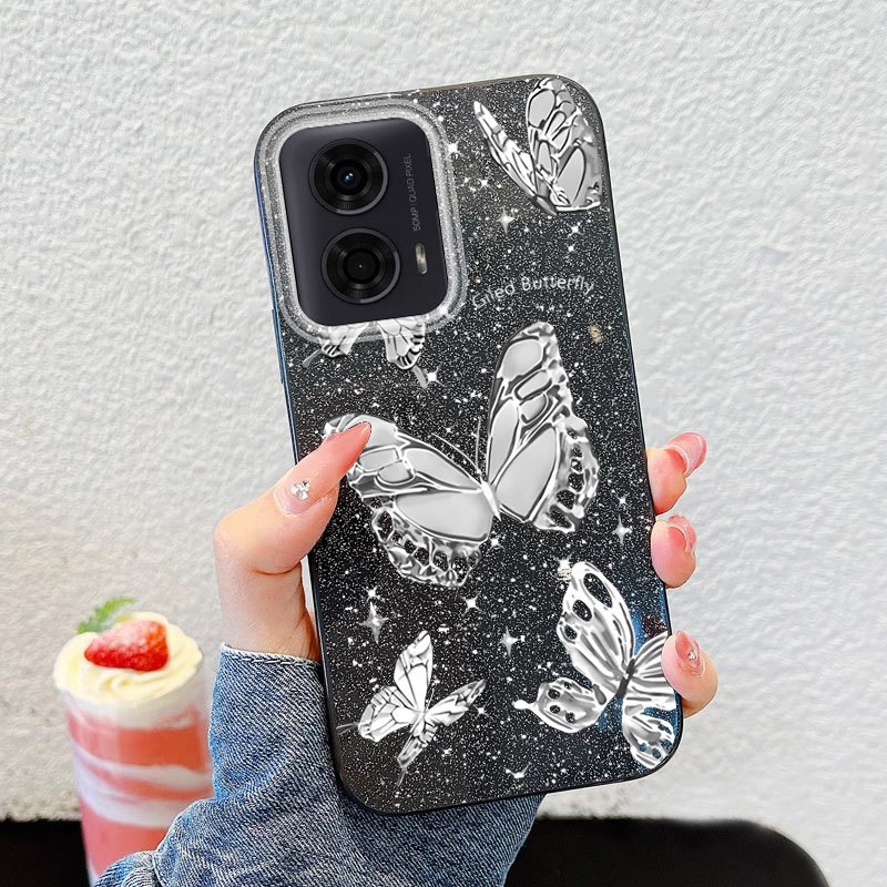 Ốp Điện Thoại YBD Cho Motorola Moto G24 G22 E13 G04 G04S E14 G24 G14 G54 Power G64 G15 Power Advanced Sparkling Diamond Butterfly Sparkling Powder Vỏ Silicon