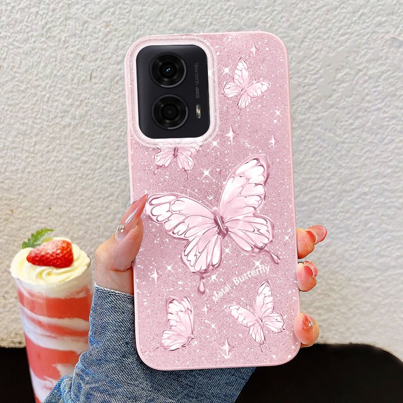Ốp Điện Thoại YBD Cho Motorola Moto G24 G22 E13 G04 G04S E14 G24 G14 G54 Power G64 G15 Power Advanced Sparkling Diamond Butterfly Sparkling Powder Vỏ Silicon