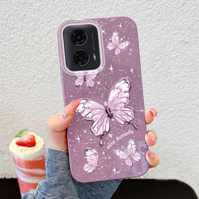 Ốp Điện Thoại YBD Cho Motorola Moto G24 G22 E13 G04 G04S E14 G24 G14 G54 Power G64 G15 Power Advanced Sparkling Diamond Butterfly Sparkling Powder Vỏ Silicon