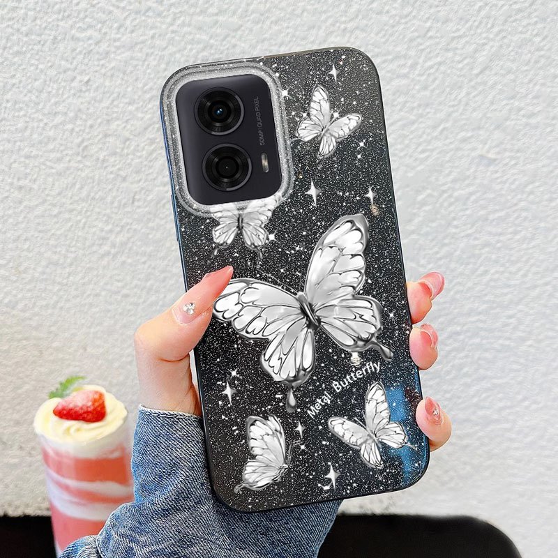Ốp Điện Thoại YBD Cho Motorola Moto G24 G22 E13 G04 G04S E14 G24 G14 G54 Power G64 G15 Power Advanced Sparkling Diamond Butterfly Sparkling Powder Vỏ Silicon