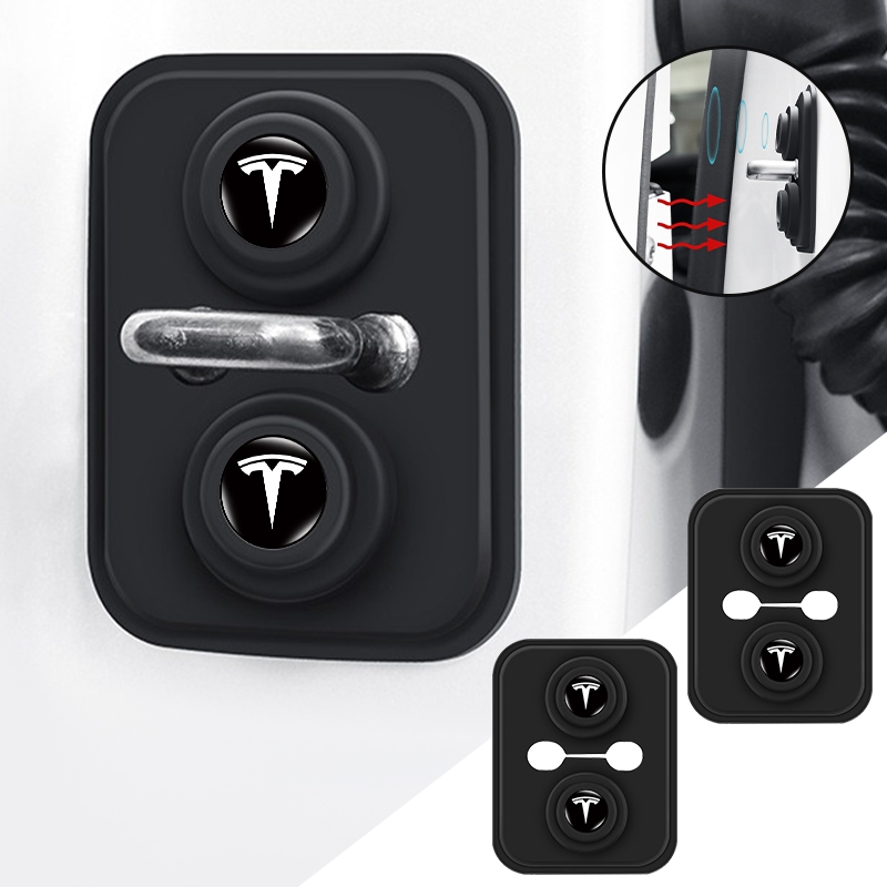 Silicone Khóa Cửa Ô Tô Bao Xe Chống Sốc Cửa Chốt Miếng Lót Bảo Vệ Cho Tesla Model 3 Model X Model S Model Y