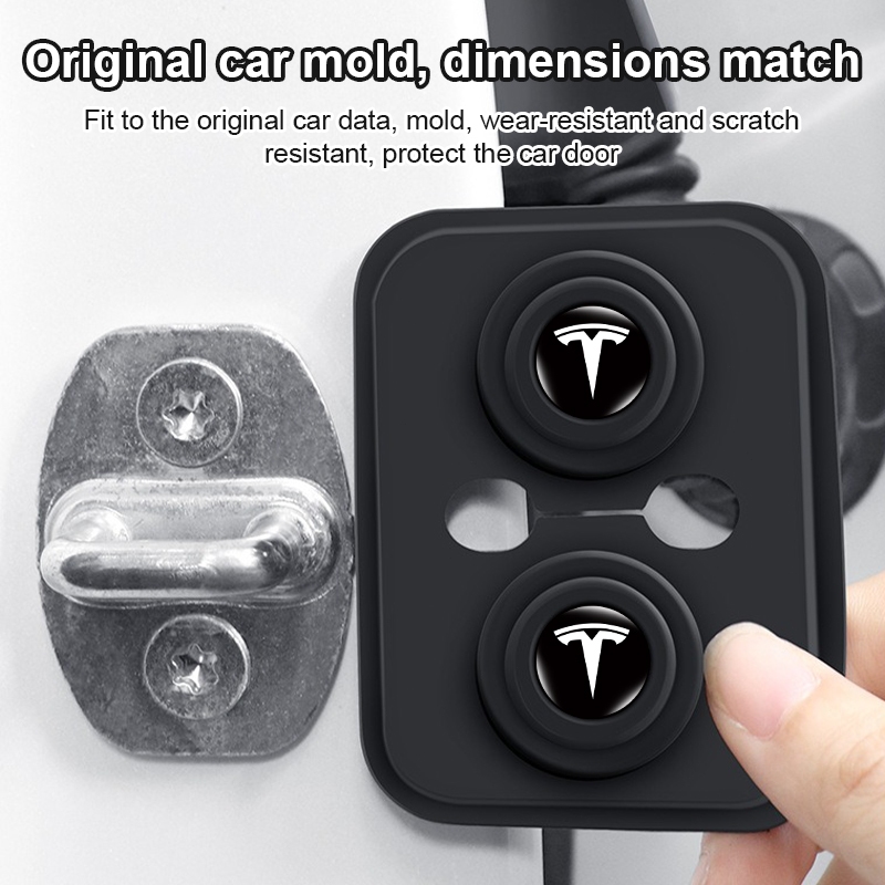 Silicone Khóa Cửa Ô Tô Bao Xe Chống Sốc Cửa Chốt Miếng Lót Bảo Vệ Cho Tesla Model 3 Model X Model S Model Y
