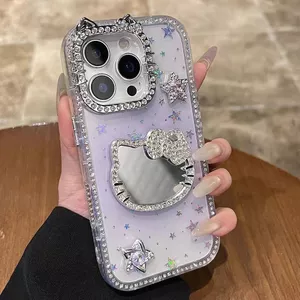Ốp lưng cứng KT gương đính kim cương tương thích cho 11 12 pro max 13 pro max 14 pro max 15 pro max 16 pro max