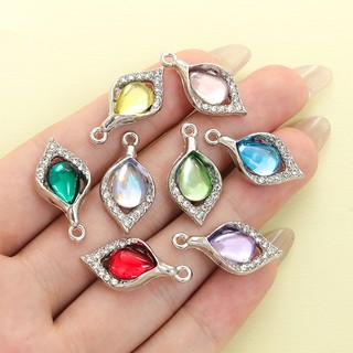 10 Chiếc Nhiều Màu Sắc khảm Thủy Tinh Thanh Lịch Quyến Rũ Hình Lá Quyến Rũ Với Kim Cương Giả, Tính Khí Xương Đòn Dây Chuyền Vòng Cổ Bông Tai Vòng Tay DIY Hình Học Tinh Tế Hình Thoi Mặt Dây Hợp Kim
