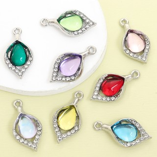 10 Chiếc Nhiều Màu Sắc khảm Thủy Tinh Thanh Lịch Quyến Rũ Hình Lá Quyến Rũ Với Kim Cương Giả, Tính Khí Xương Đòn Dây Chuyền Vòng Cổ Bông Tai Vòng Tay DIY Hình Học Tinh Tế Hình Thoi Mặt Dây Hợp Kim