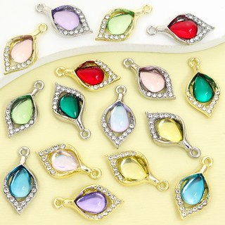 10 Chiếc Nhiều Màu Sắc khảm Thủy Tinh Thanh Lịch Quyến Rũ Hình Lá Quyến Rũ Với Kim Cương Giả, Tính Khí Xương Đòn Dây Chuyền Vòng Cổ Bông Tai Vòng Tay DIY Hình Học Tinh Tế Hình Thoi Mặt Dây Hợp Kim
