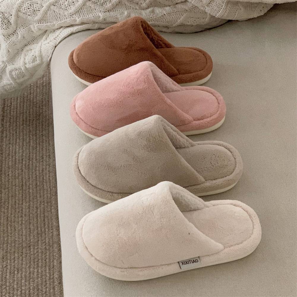 XIXITIAO Dép Cotton Màu Trơn Sang Trọng Mùa Đông Nam Nữ Cặp Đôi Giữ Ấm Nhà Trong Nhà