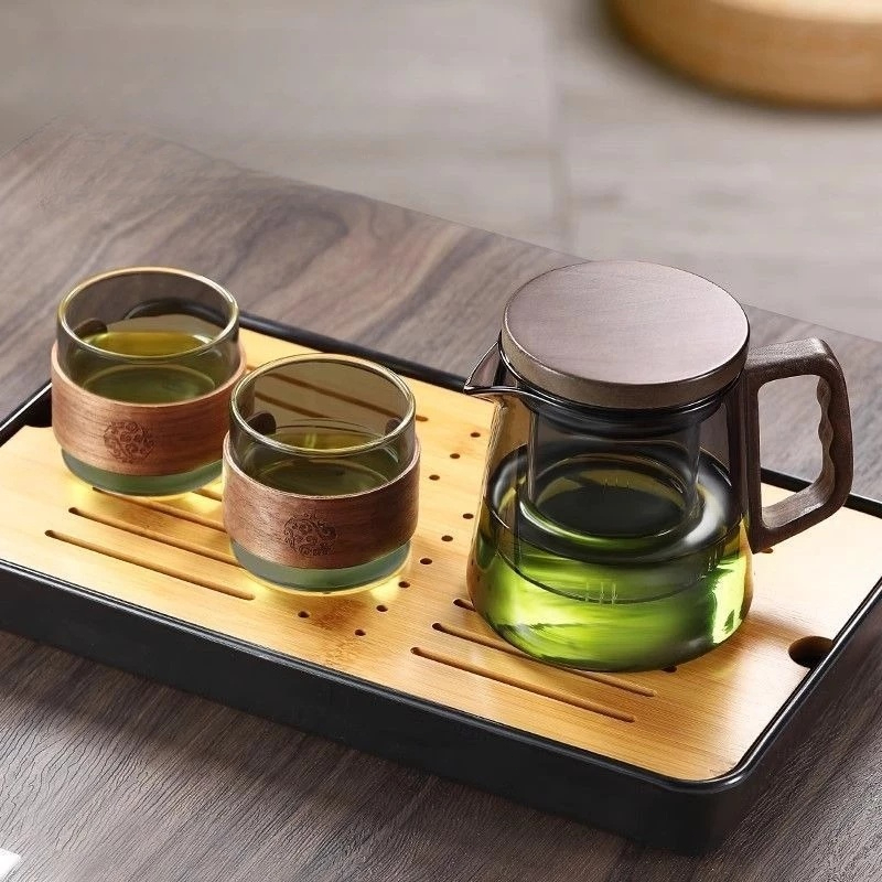 Ấm trà thủy tinh chịu nhiệt chống cháy nổ-Chất liệu thủy tinh Borosilicate cao dày dặn, Bộ trà Kung Fu tách nước trà, Bộ trà giải trí văn phòng gia đình Trà ấm đun nước