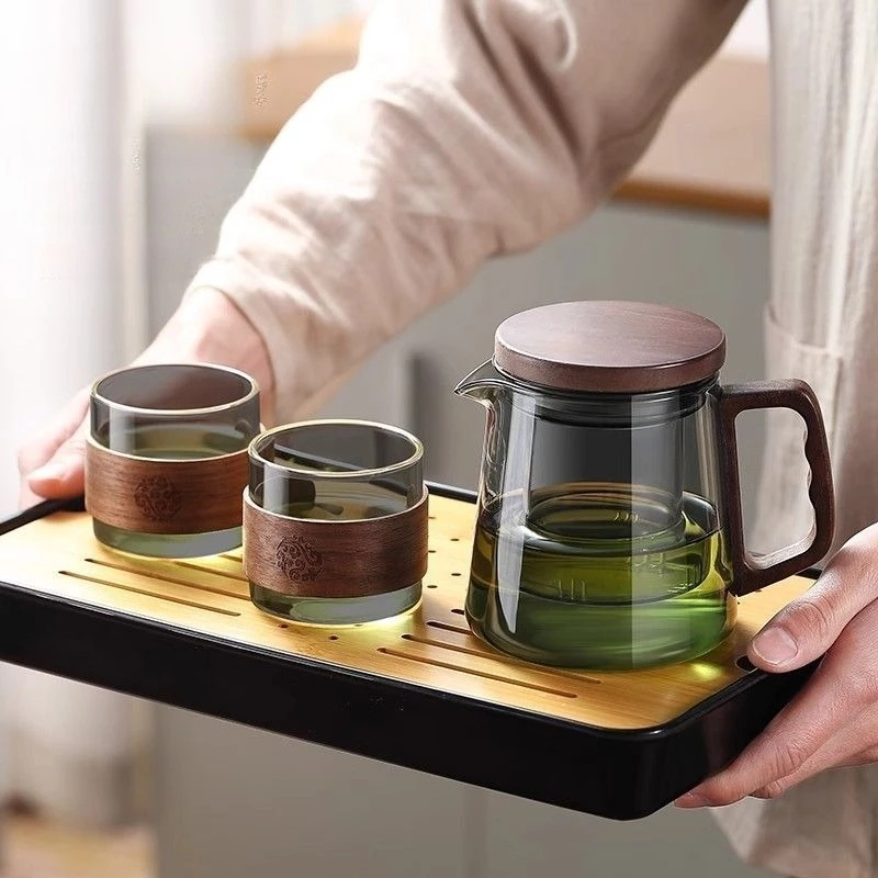 Ấm trà thủy tinh chịu nhiệt chống cháy nổ-Chất liệu thủy tinh Borosilicate cao dày dặn, Bộ trà Kung Fu tách nước trà, Bộ trà giải trí văn phòng gia đình Trà ấm đun nước