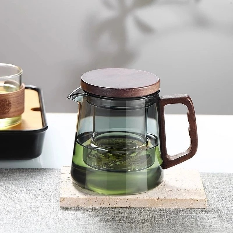Ấm trà thủy tinh chịu nhiệt chống cháy nổ-Chất liệu thủy tinh Borosilicate cao dày dặn, Bộ trà Kung Fu tách nước trà, Bộ trà giải trí văn phòng gia đình Trà ấm đun nước