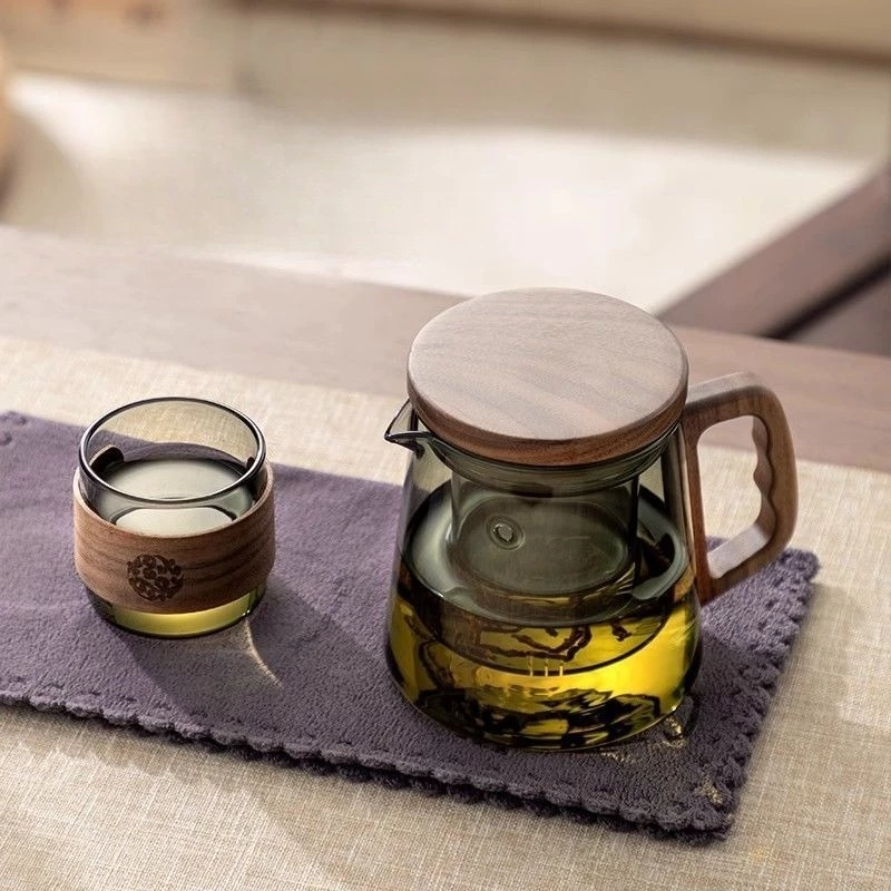 Ấm trà thủy tinh chịu nhiệt chống cháy nổ-Chất liệu thủy tinh Borosilicate cao dày dặn, Bộ trà Kung Fu tách nước trà, Bộ trà giải trí văn phòng gia đình Trà ấm đun nước