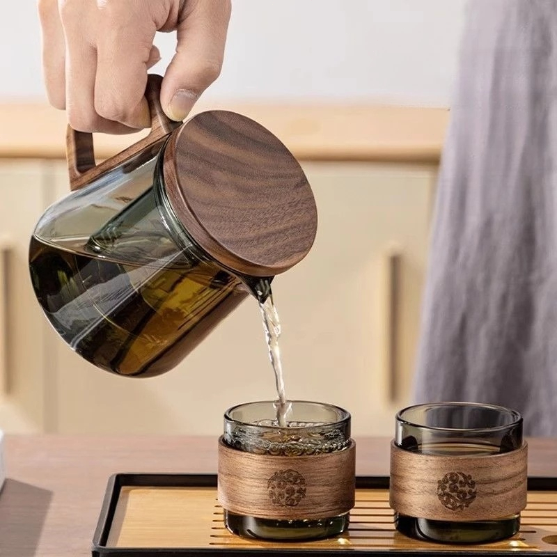 Ấm trà thủy tinh chịu nhiệt chống cháy nổ-Chất liệu thủy tinh Borosilicate cao dày dặn, Bộ trà Kung Fu tách nước trà, Bộ trà giải trí văn phòng gia đình Trà ấm đun nước