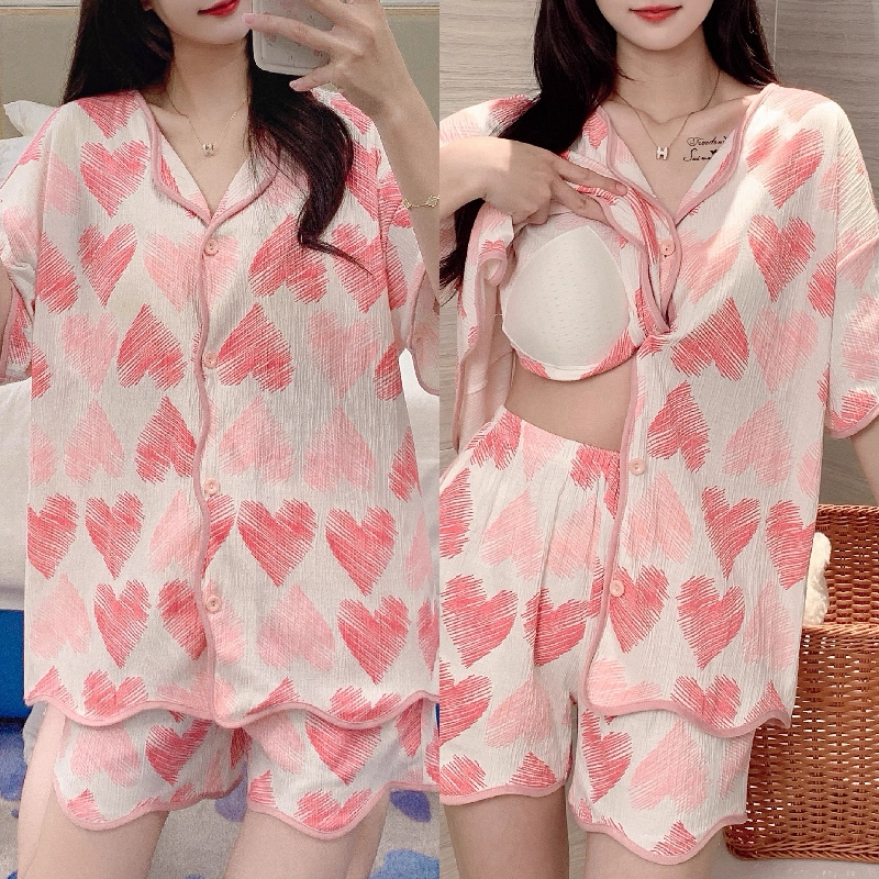 【Có miếng độn ngực – Cotton 100%】Bộ đồ ngủ mặc nhà mùa hè hot trend: Áo tay ngắn + quần soọc – Tiện lợi mặc ở nhà hoặc đi ra ngoài, bán chạy.
