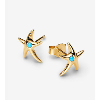 Bông tai đính vàng 14k và pha lê màu xanh Capri, thiết kế sao biển thời trang