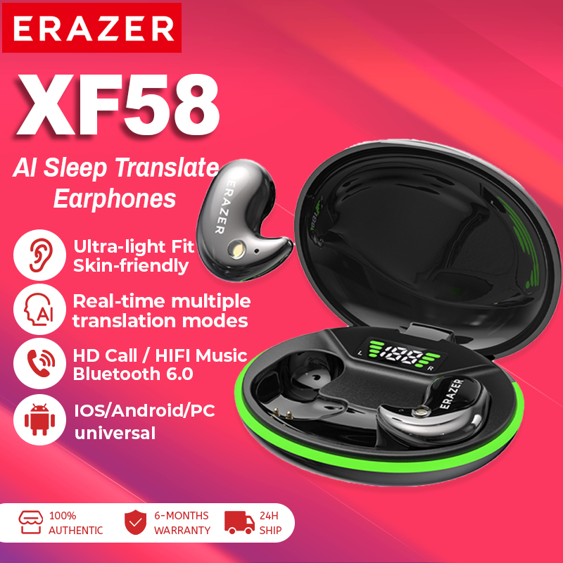 Tai nghe dịch thuật giấc ngủ ERAZER XF58 AI Tai nghe Bluetooth 6.0 siêu nhẹ Fit Tai nghe pin dài 72H Âm thanh nổi Hi-Fi có màn hình LED