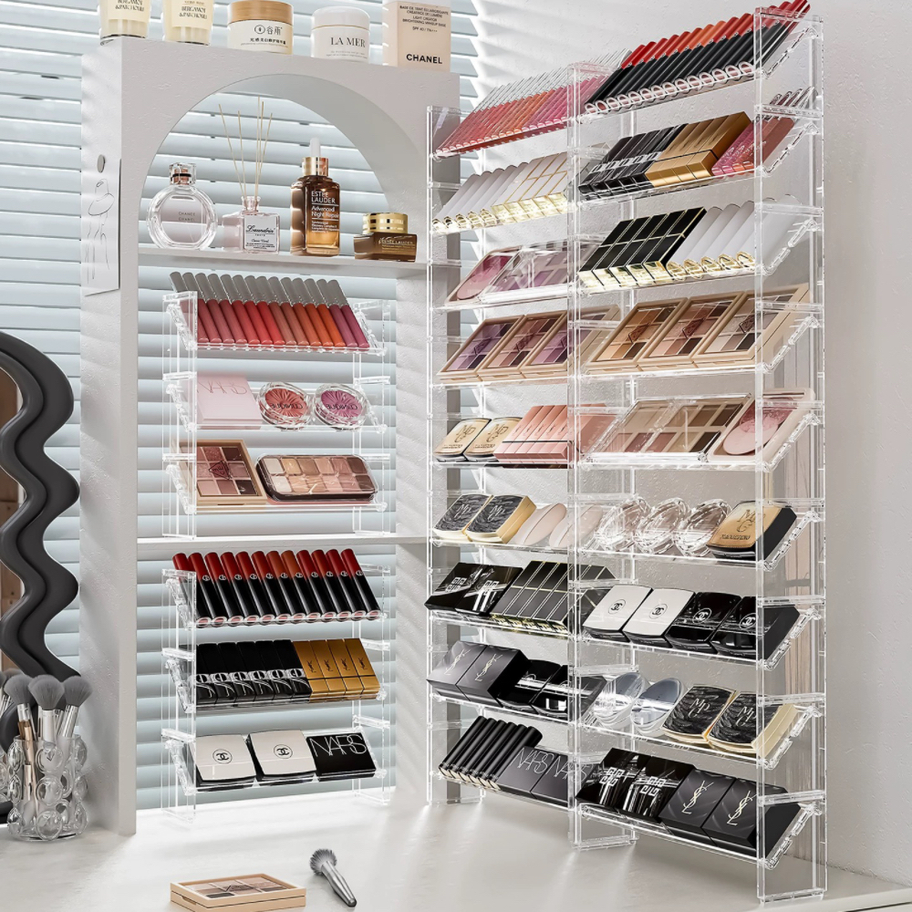 Có Thể Xếp Chồng Phấn Mắt Tổ Chức Trong Suốt 3 Lớp Thang Acrylic Để Bàn Trang Điểm Hộp Bảo Quản Đa Chức Năng Dung Tích Lớn Dresser Bột Đệm Không Khí Son Môi Nước Hoa Tổ Chức