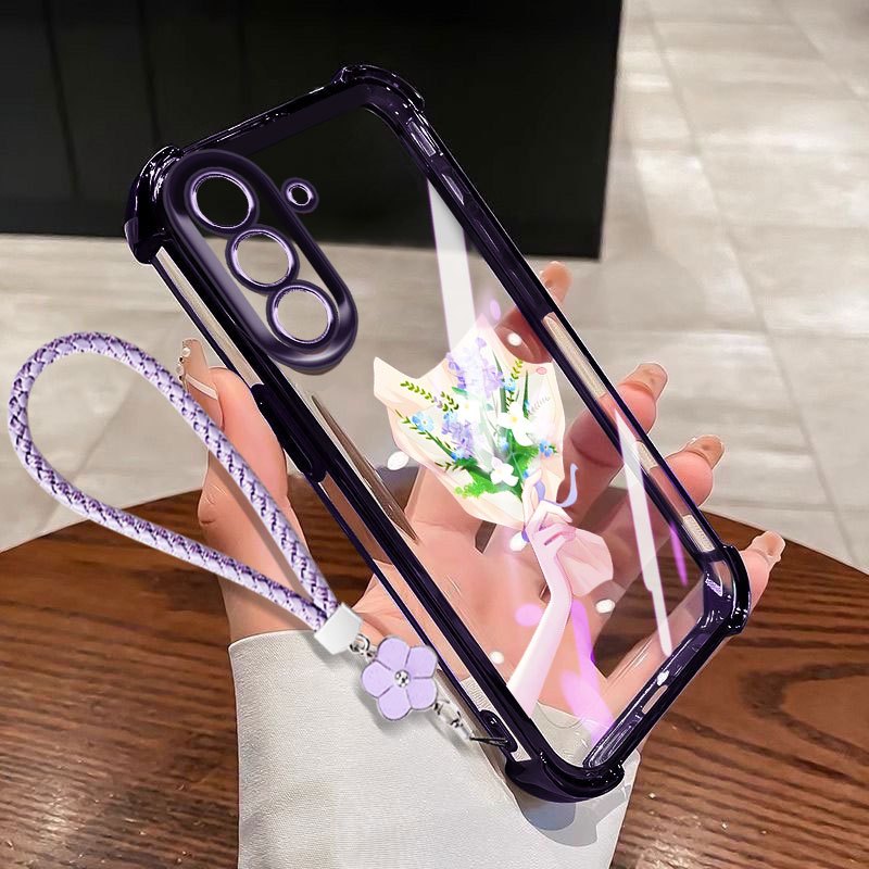 Ốp Điện Thoại YBD Cho Samsung Galaxy A56 A36 A26 A34 A35 A54 A55 A24 A25 M56 5G Horn Flower Túi Khí Bốn Góc Chống Rơi (Có Bảo Vệ Ống Kính)