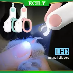 ECILY LED Light Cat Dog Nail Clipper Cutter Tông đơ cắt móng vuốt thú cưng chuyên nghiệp có khóa an toàn cho chó con Mèo con Chăm sóc động vật Bộ dụng cụ chải lông