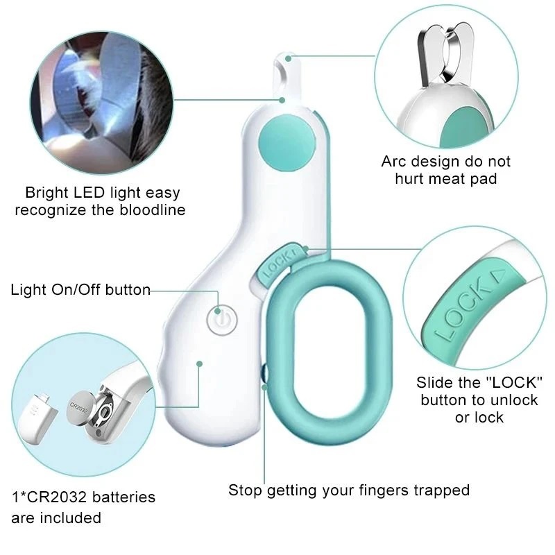 ECILY LED Light Cat Dog Nail Clipper Cutter Tông đơ cắt móng vuốt thú cưng chuyên nghiệp có khóa an toàn cho chó con Mèo con Chăm sóc động vật Bộ dụng cụ chải lông