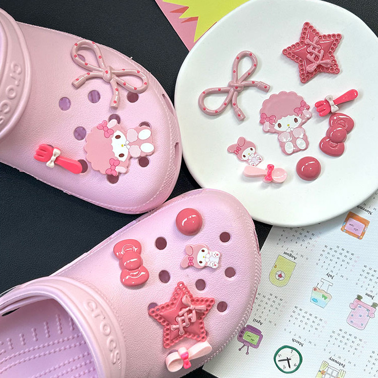 Phụ Kiện Giày Lỗ Hoạt Hình Dễ Thương Cô Gái Trái Tim Giai Điệu Giày Hoa Thích Hợp Cho crocs Khóa Giày DIY Có Thể Tháo Rời Khóa Giày Lỗ Khóa Giày Busch Khóa Giày Zhibixing ins Giày Hoa