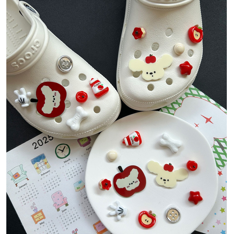 Phụ Kiện Giày Lỗ Hoạt Hình Dễ Thương Apple Puppy Giày Hoa Thích Hợp Cho Crocs Sáng Tạo Khóa Giày DIY Có Thể Tháo Rời Khóa Giày Lỗ Khóa Giày Busch Khóa Giày Zhibixing ins Giày Hoa