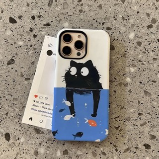 Câu Cá Mèo Đen Họa Tiết 2 Trong 1 Đứng Cho iPhone 11 12 Pro 13 Pro Max 15 Pro Max 14 16 Pro 16 Plus 17 Air 17 Pro 17 Pro Max