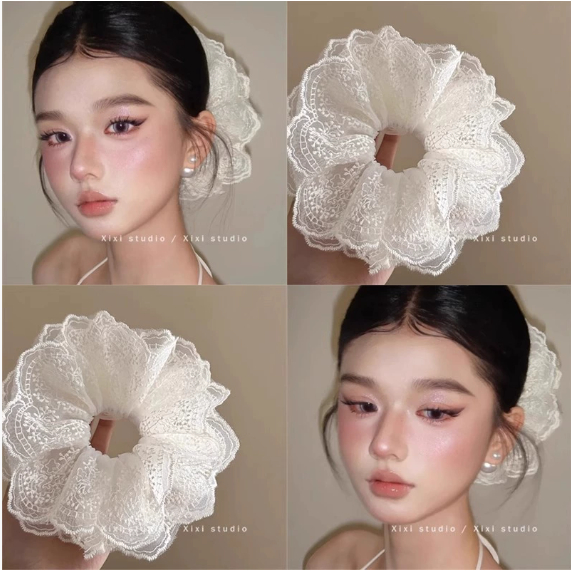 Hàn Quốc Lớn Ren Scrunchies Dây Buộc Tóc Cho Người Phụ Nữ Cao Cấp Siêu Cổ Tích Đuôi Ngựa Tóc Mũ Đội Đầu