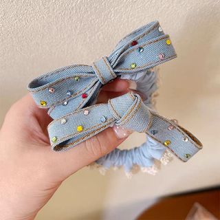 Dây buộc tóc nơ Denim Hàn Quốc