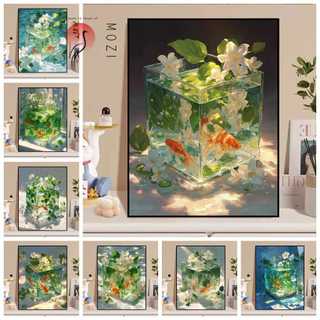 MOZI ✨60 * 75cm / 50 * 60cm Cá vàng hoa nhài kích thước lớn tranh tô màu theo số tranh số hóa tranh sơn dầu số hoá Jasmine Cá Vàng Tự Làm Tranh Sơn Dầu Kỹ Thuật Số Tranh Acrylic Đầy Tranh Vẽ Tay Tranh Kỹ Thuật Số Tranh Sơn Dầu Sơn Màu Tranh Trang Trí