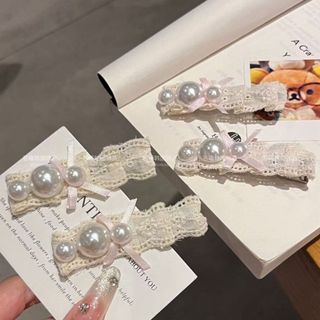 Kẹp tóc nơ ngọc trai kiểu Pháp