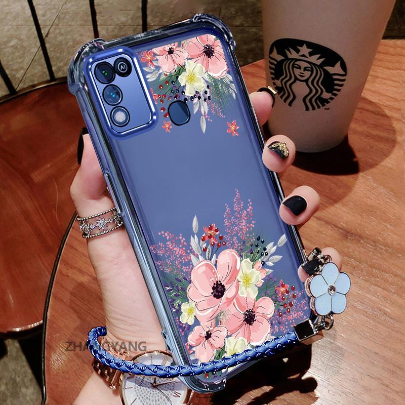 Ốp Lưng Cho infinix Hot 10 Chơi Hot 11 Chơi Hot 9 Chơi Thẩm Mỹ Dễ Thương Mùa Thu Họa Tiết Hoa Thiết Kế Mới Mạ Điện TPU Chống Sốc Vỏ Mềm Dây Treo Miễn Phí