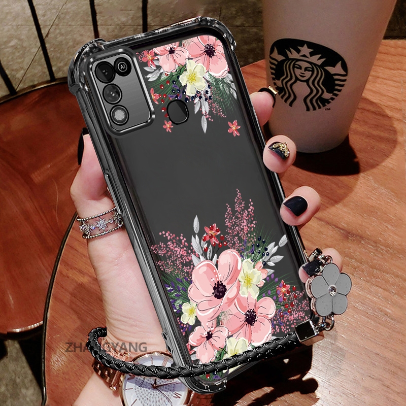 Ốp Lưng Cho infinix Hot 10 Chơi Hot 11 Chơi Hot 9 Chơi Thẩm Mỹ Dễ Thương Mùa Thu Họa Tiết Hoa Thiết Kế Mới Mạ Điện TPU Chống Sốc Vỏ Mềm Dây Treo Miễn Phí