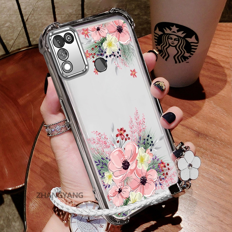 Ốp Lưng Cho infinix Hot 10 Chơi Hot 11 Chơi Hot 9 Chơi Thẩm Mỹ Dễ Thương Mùa Thu Họa Tiết Hoa Thiết Kế Mới Mạ Điện TPU Chống Sốc Vỏ Mềm Dây Treo Miễn Phí