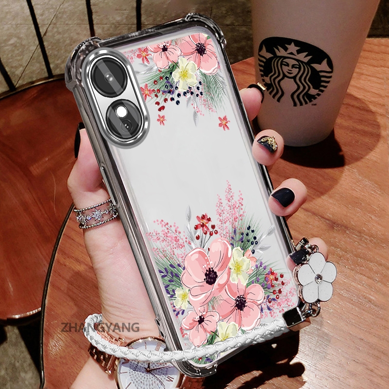 Ốp Lưng Cho OPPO A78 5G A58 5G Thẩm Mỹ Họa Tiết Hoa Thu Đông Dễ Thương Thiết Kế Mới Mạ Điện TPU Chống Sốc Vỏ Mềm Dây Treo Miễn Phí